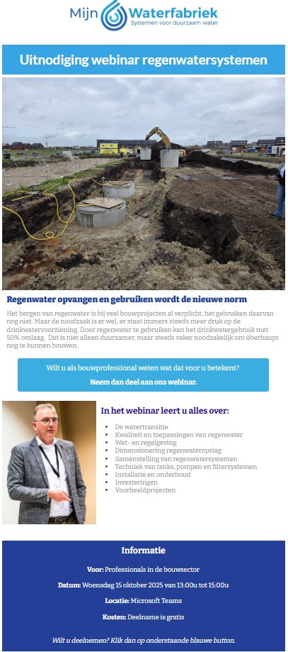 Webinar regenwatersystemen 15 oktober