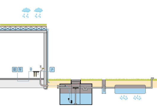 Groen dak met regenwatersysteem en infiltratiesysteem