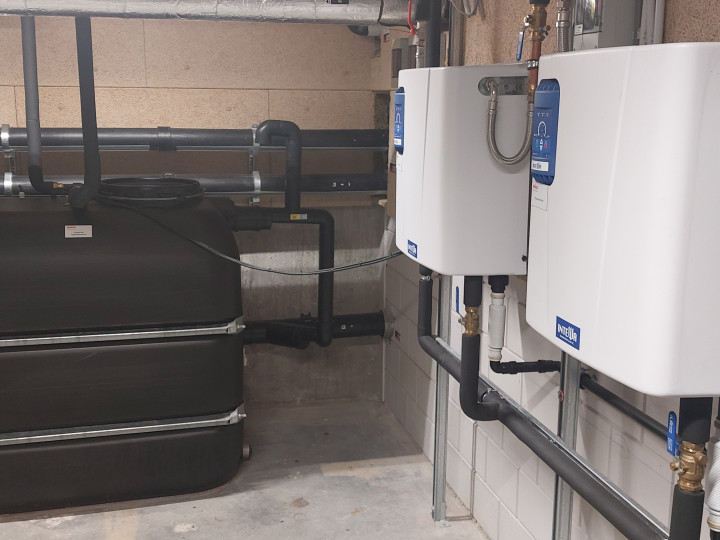 Regenwatersysteem Upfield Wageningen voor het spoelen van de toiletten